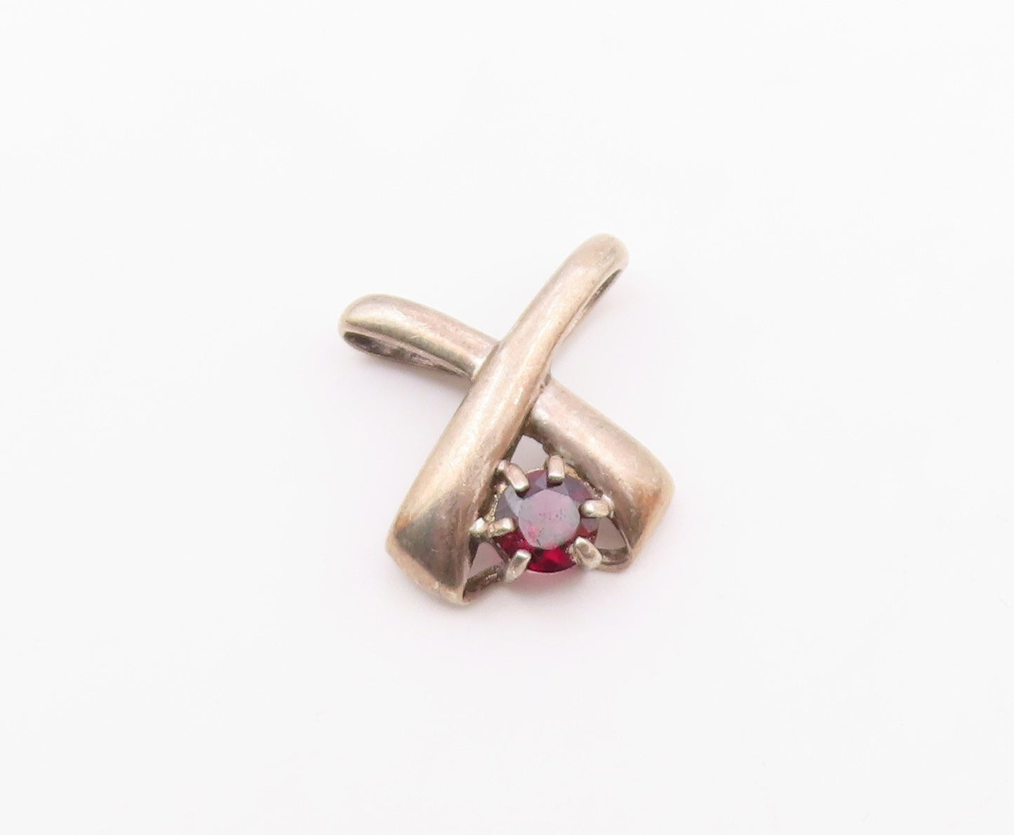 925 Sterling Silver  Vintage Prong Set Garnet Crossed Slide Pendant  PT17629
