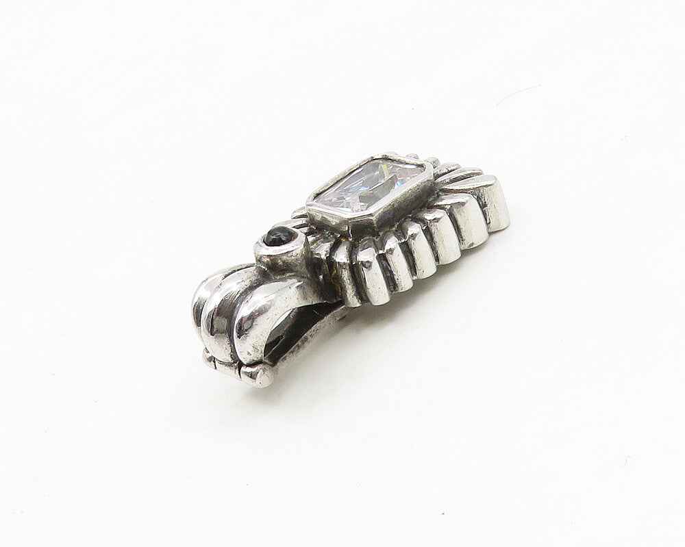 925 Sterling Silver  Vintage Sparkling Cubic Zirconia & Onyx Pendant  PT14004