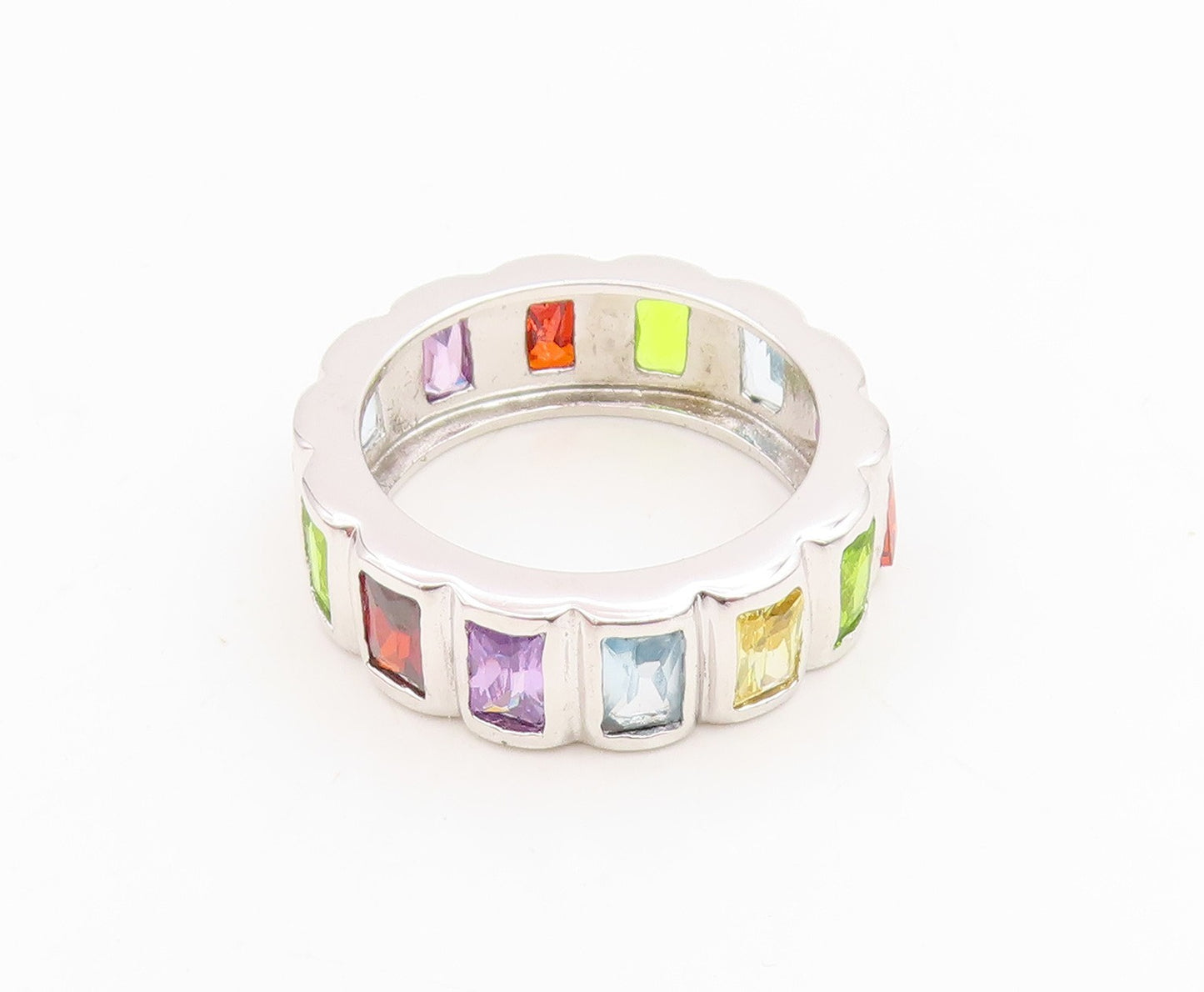 925 Sterling Silver Vintage Ring Multi Gemstone Eternity Band  Sz 8  RG35030