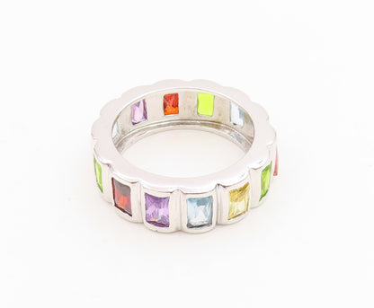 925 Sterling Silver Vintage Ring Multi Gemstone Eternity Band  Sz 8  RG35030