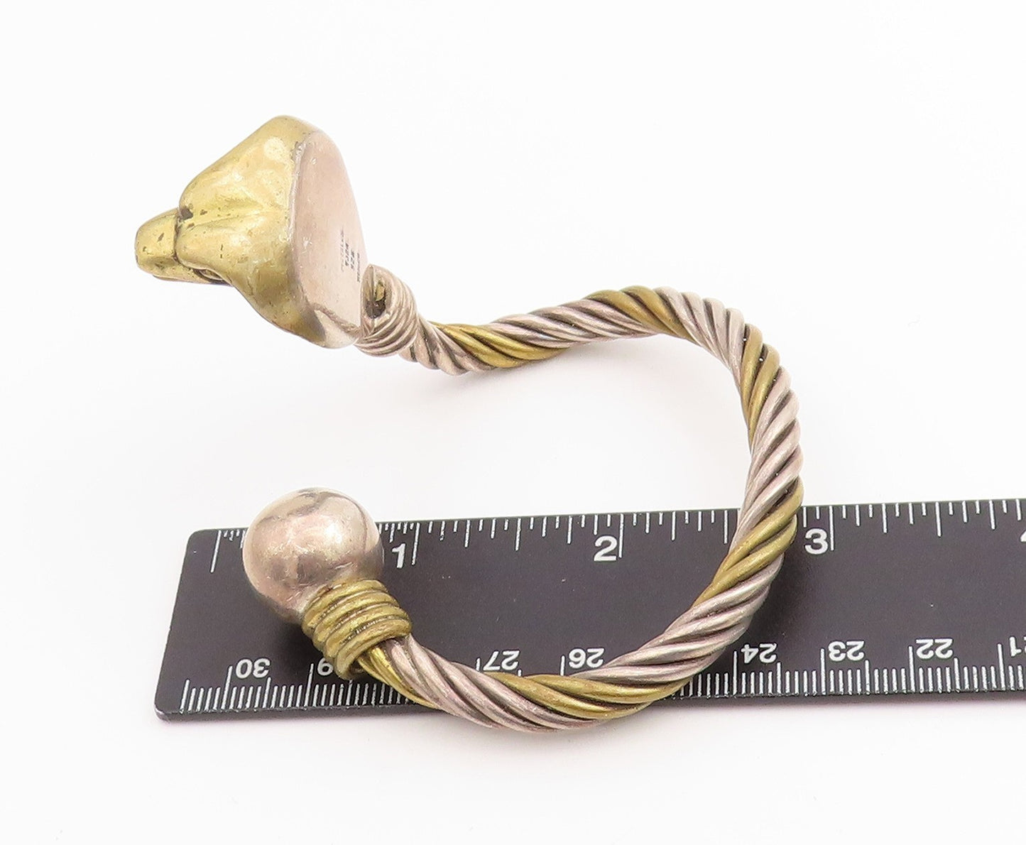 925 Sterling Silver Vintage Bracelet Two Tone Twisted Cobra Head Cuff  BT11418