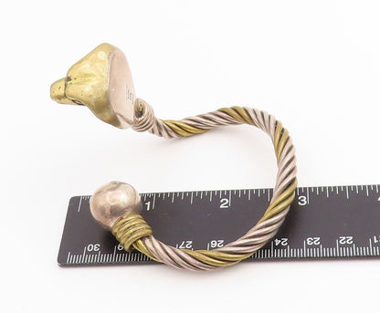 925 Sterling Silver Vintage Bracelet Two Tone Twisted Cobra Head Cuff  BT11418