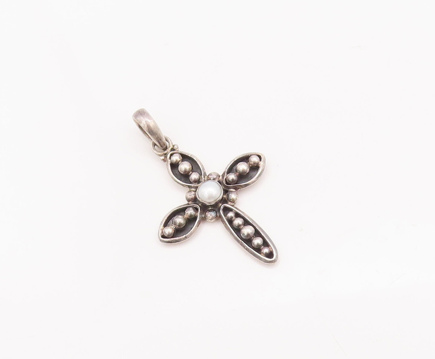 925 Sterling Silver Vintage Pendant SILPADA Faux Pearl Beaded Cross  PT22892