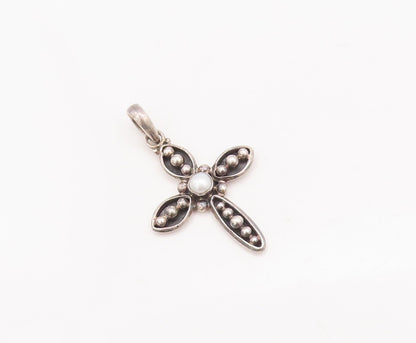925 Sterling Silver Vintage Pendant SILPADA Faux Pearl Beaded Cross  PT22892