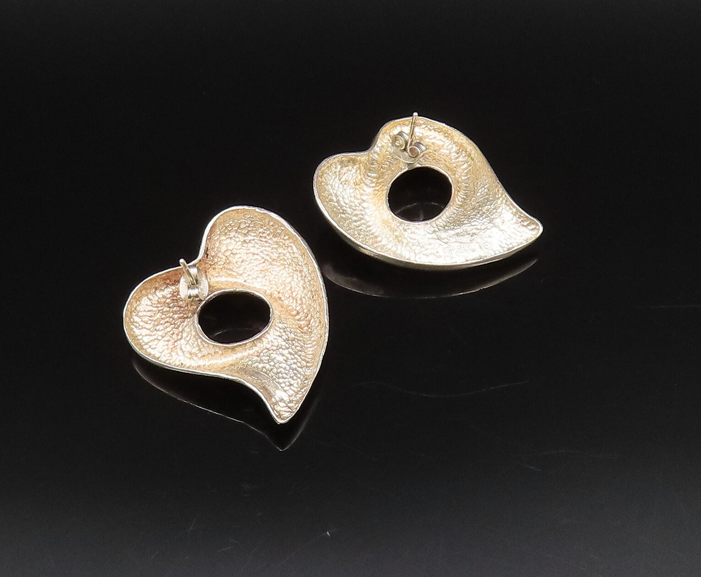 925 Sterling Silver  Vintage Open Hole Floating Love Heart Earrings  EG12164