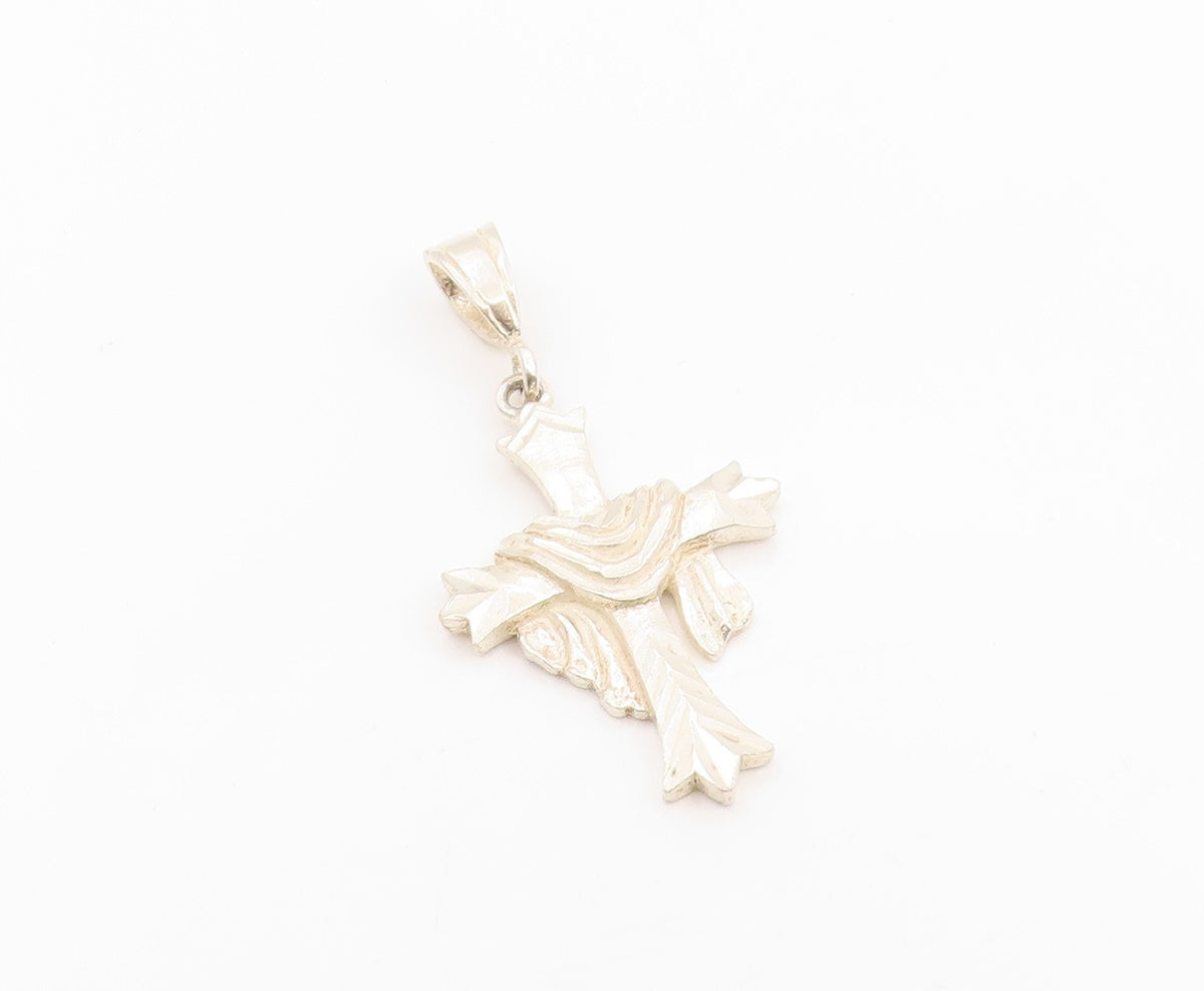 925 Sterling Silver Vintage Pendant Modernist Draped Religious Cross  PT26211