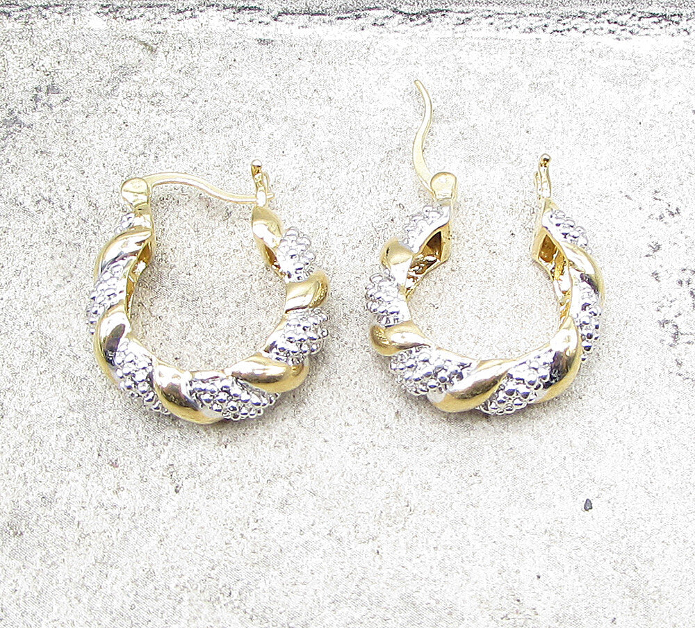 Gold Over 925 Sterling Silver Genuine Diamonds Twisted Hoop Earrings EG1046