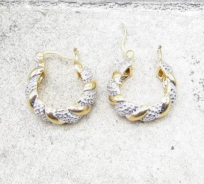 Gold Over 925 Sterling Silver Genuine Diamonds Twisted Hoop Earrings EG1046