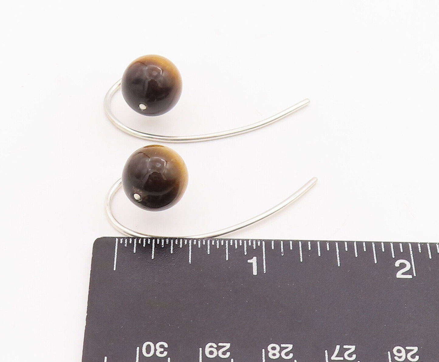925 Sterling Silver Vintage Earrings Designer Bead Shape Tiger's Eye  EG13051