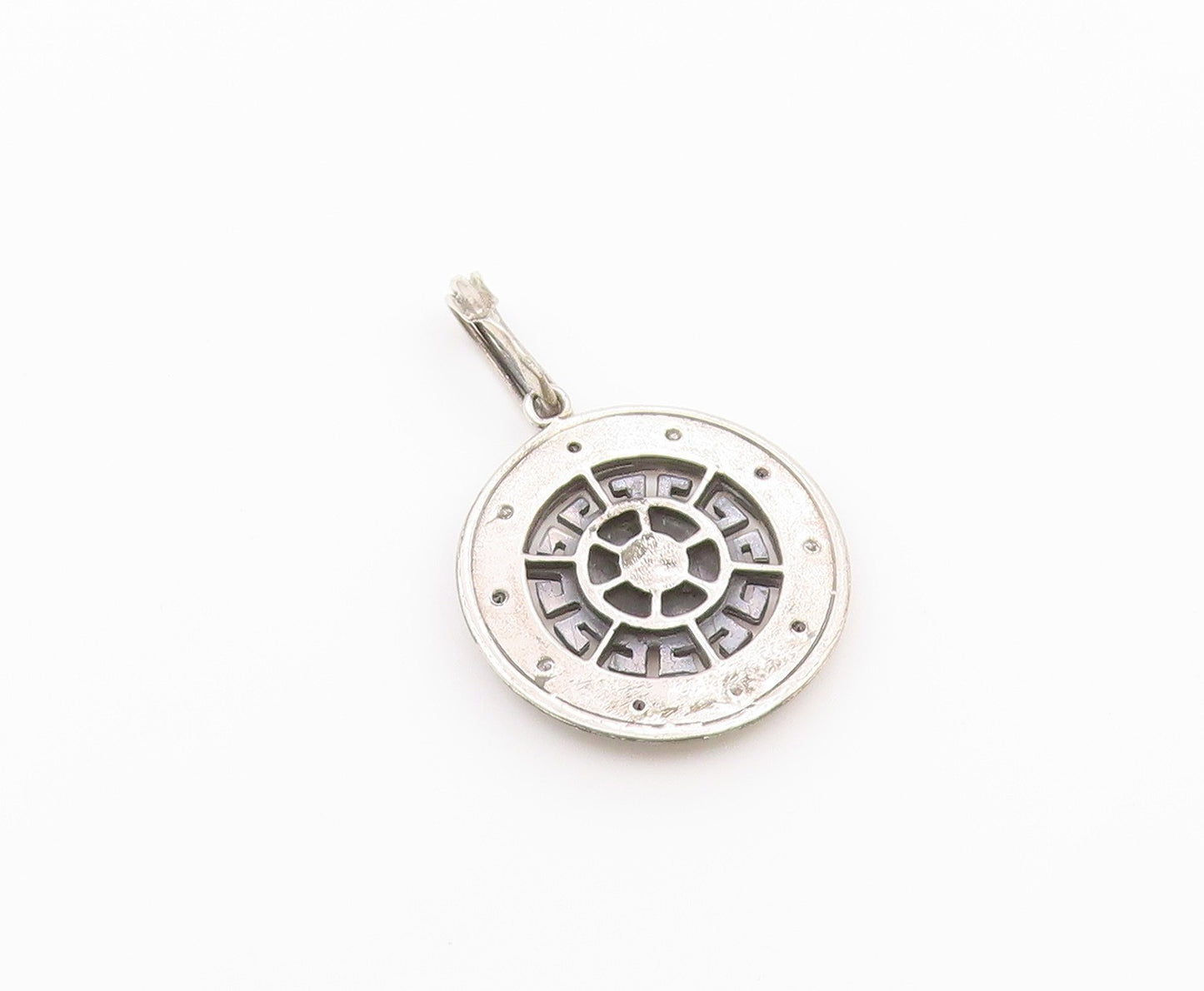 925 Sterling Silver  Vintage Cubic Zirconia & Sapphire Round Pendant  PT17098