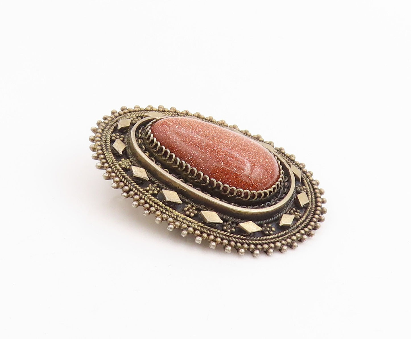 925 Sterling Silver Vintage Brooch ISRAEL Cabochon Goldstone Wirework  BP11962