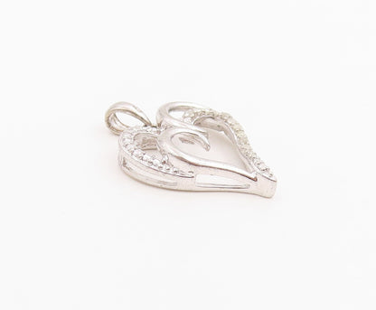925 Sterling Silver Vintage Pendant Genuine Diamonds Double Love Heart  PT25975