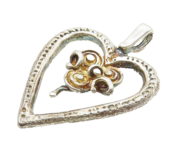 925 Sterling Silver  Vintage Shiny Open Love Heart Drop Pendant  PT15058
