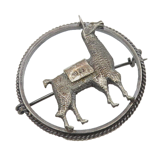 925 Sterling Silver  Vintage Dark Tone Alpaca Open Circle Brooch Pin  BP7300