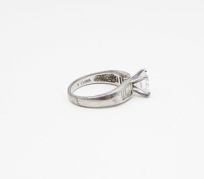925 Sterling Silver  Vintage White Cubic Zirconia Band Ring Sz 8  RG3226