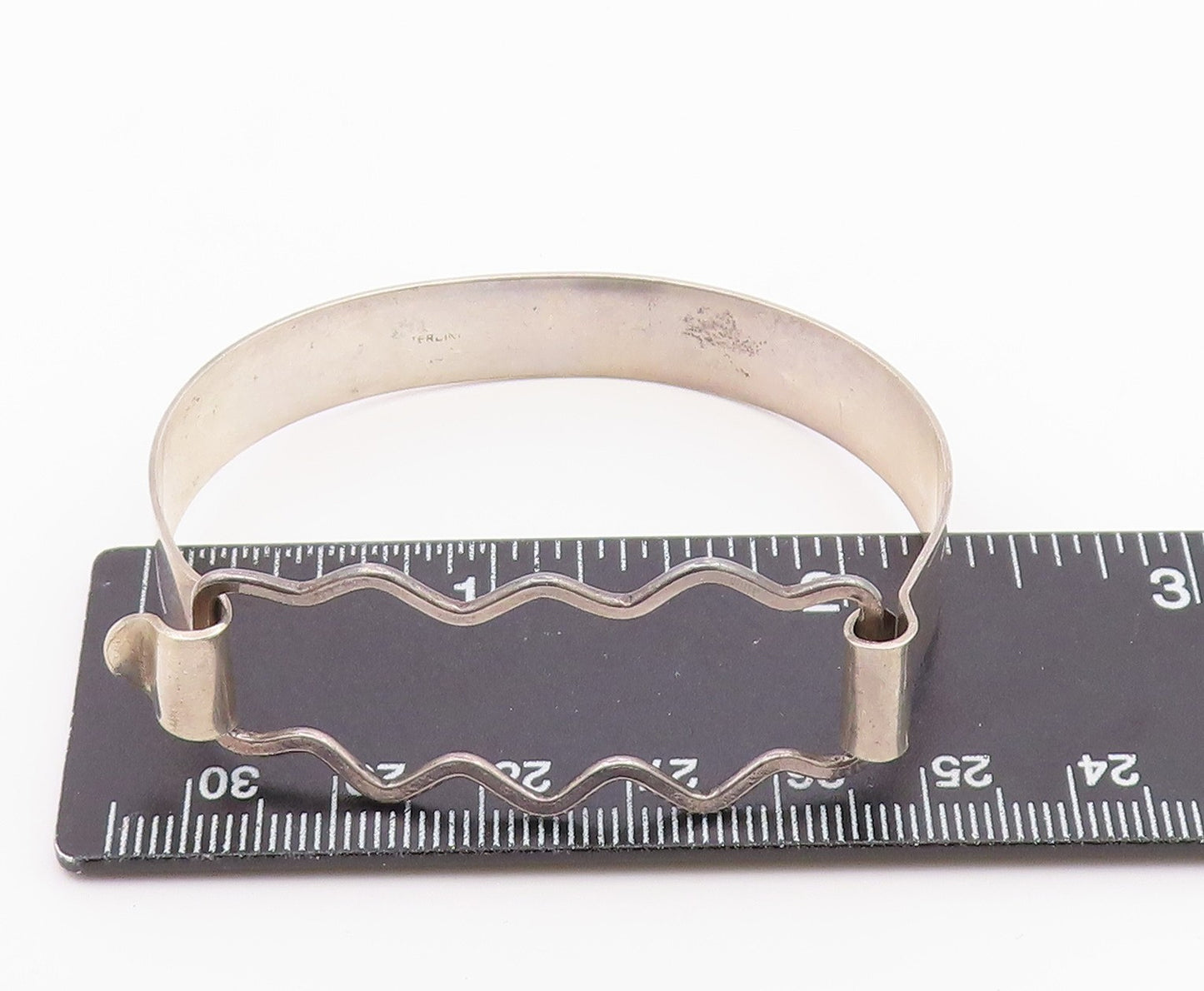 925 Sterling Silver  Vintage Shiny Smooth Wavy Hook Bangle Bracelet  BT8765
