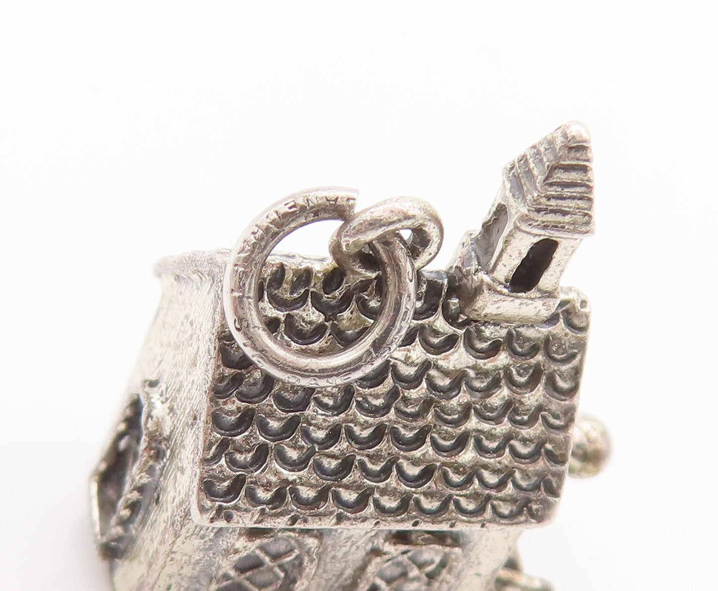 925 Sterling Silver Vintage Pendant DANECRAFT 3D Carved Wedding House  PT22651