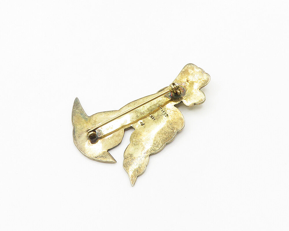 MEXICO 925 Silver  Vintage Shiny Hammered Sitting Poodle Dog Brooch Pin BP7334