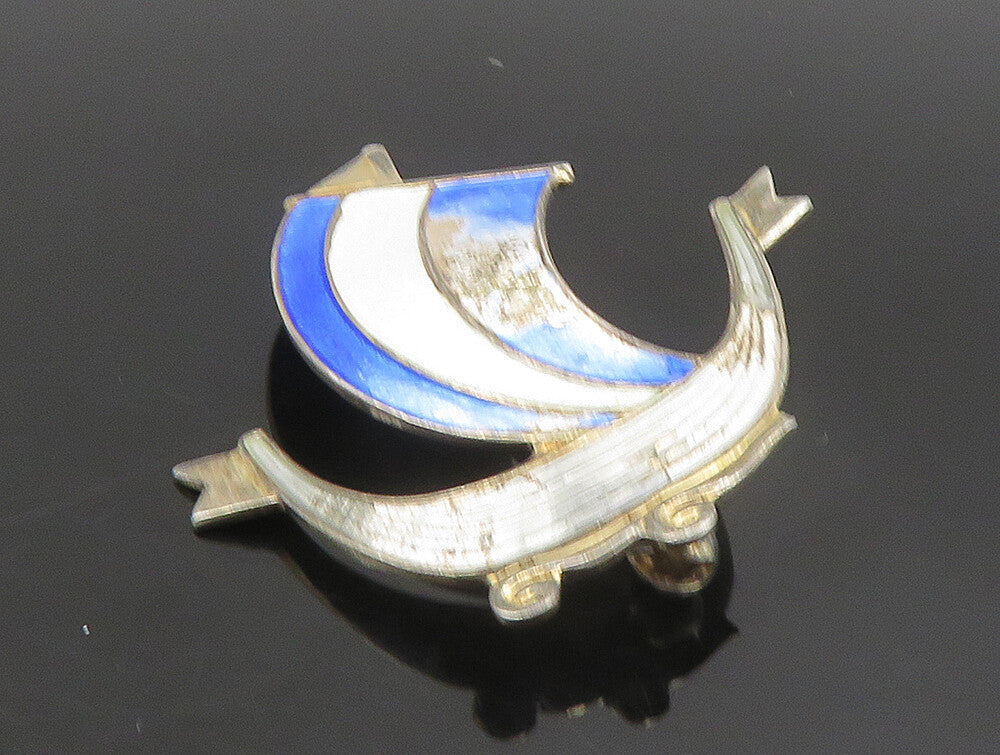 NORWAY 925 Silver  Vintage Enamel Sail Boat Ship Motif Brooch Pin  BP9321