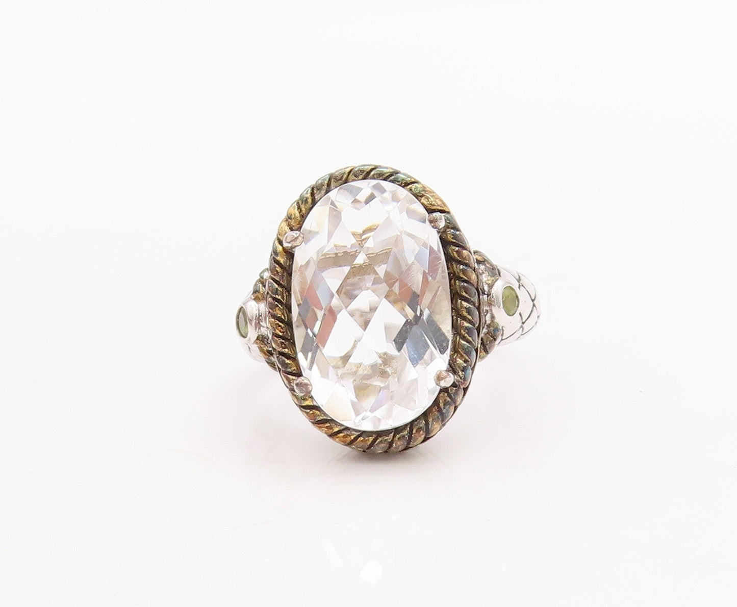 925 Sterling Silver Vintage Ring Oval Cut Topaz Roped Box Carved  Sz 7  RG29259