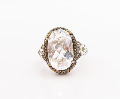 925 Sterling Silver Vintage Ring Oval Cut Topaz Roped Box Carved  Sz 7  RG29259