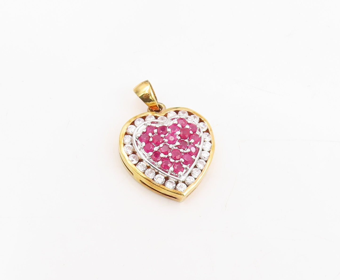 925 Sterling Silver Vintage Pendant Gold Plated Ruby & Topaz Love Heart  PT25308