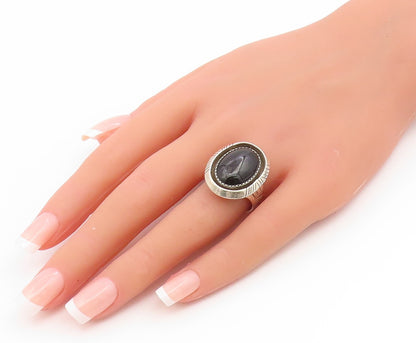925 Sterling Silver Vintage Ring Cabochon Onyx Statement Band  Sz 7.5  RG35190