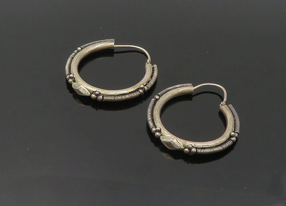 925 Sterling Silver  Vintage Wire Twist Design Round Hoop Earrings  EG10703