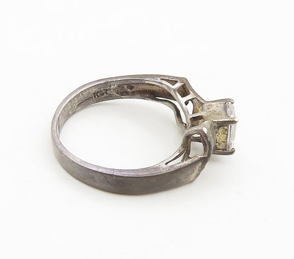 925 Sterling Silver  Vintage Cubic Zirconia Bow Tie Band Ring Sz 5  RG16989