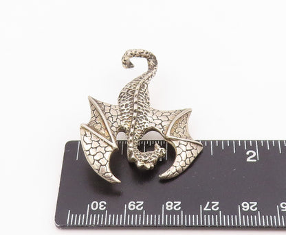 925 Sterling Silver Vintage Pendant Intricate Mythical Flying Dragon  PT25770