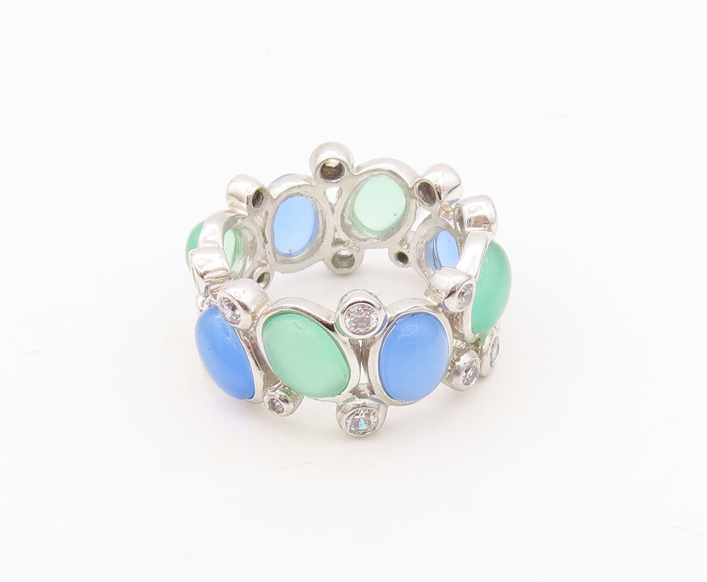 925 Sterling Silver Vintage Ring Bubble Cutout CZ & Gemstones  Sz 7  RG30366