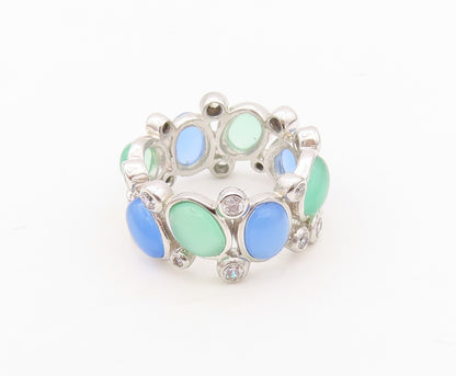 925 Sterling Silver Vintage Ring Bubble Cutout CZ & Gemstones  Sz 7  RG30366