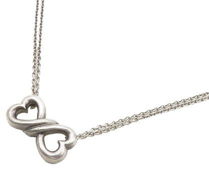 925 Sterling Silver  Vintage Smooth Infinity Love Hearts Thin Necklace  NE2816