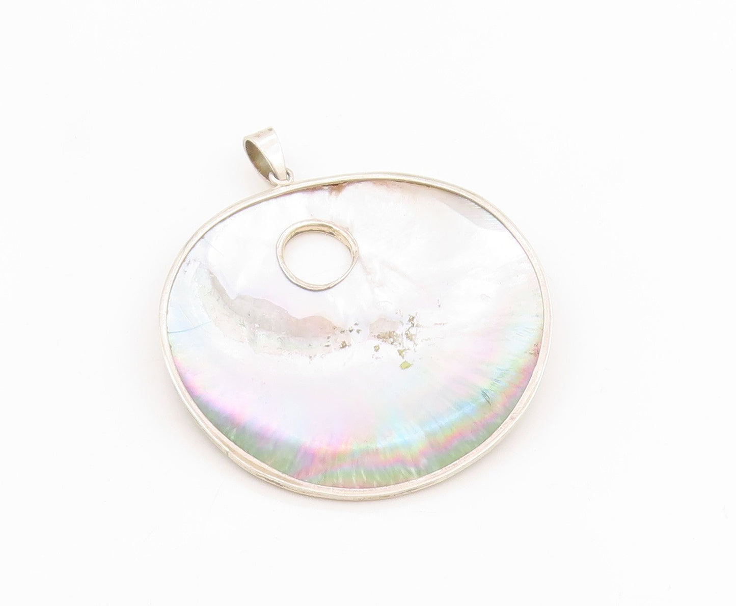 925 Sterling Silver Vintage Pendant Large Modernist Abalone Shell Locket PT25544