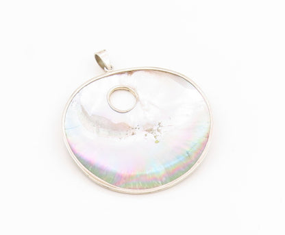 925 Sterling Silver Vintage Pendant Large Modernist Abalone Shell Locket PT25544