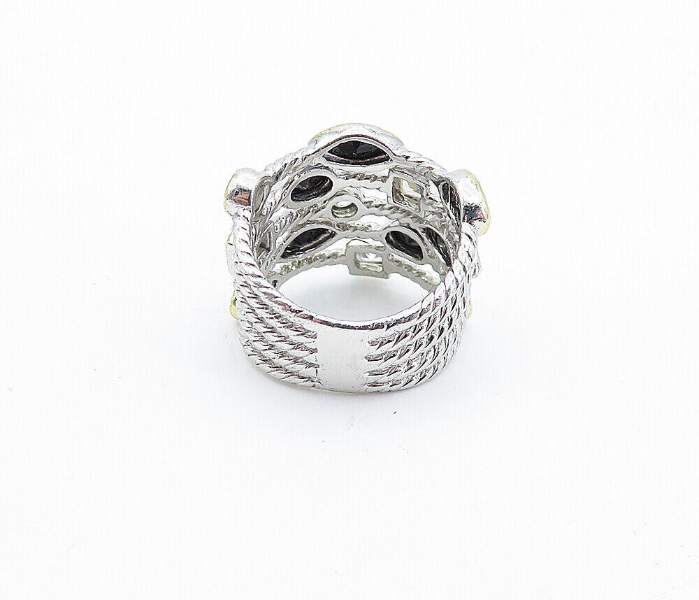925 Sterling Silver Black Hematite & Cubic Zirconia Band Ring Sz 6 RG4349