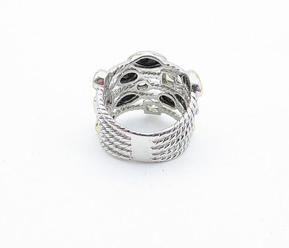 925 Sterling Silver Black Hematite & Cubic Zirconia Band Ring Sz 6 RG4349