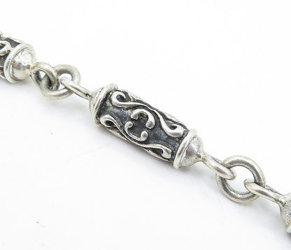 925 Sterling Silver  Vintage Swirl Detailed Bar Link Chain Bracelet  BT1979