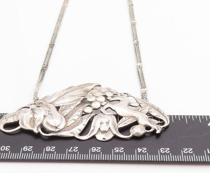 925 Sterling Silver Vintage Necklace Antique Carved Floral Pendent   NE4586