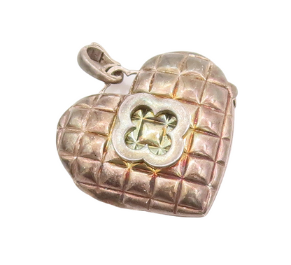 925 Sterling Silver Vintage Pendant Box Carved Flower On Heart (OPENS)  PT23480