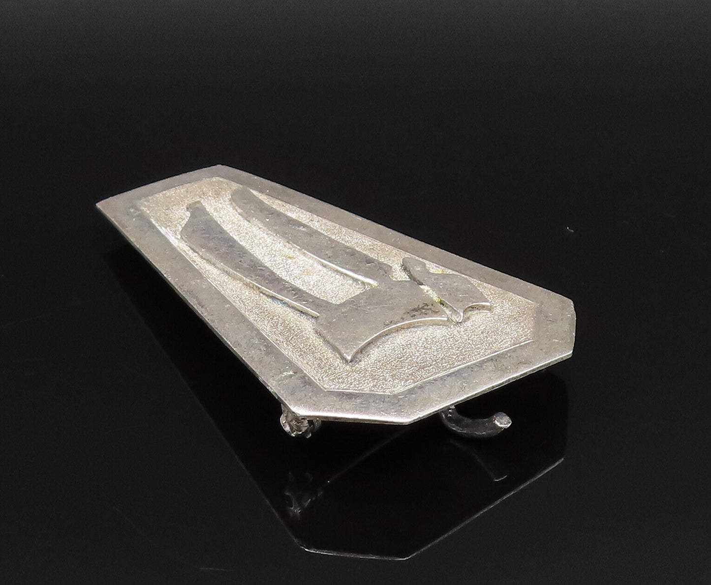 SAMUEL HIZME 925 Silver  Vintage Carved Chai Textured Brooch Pin  BP9796