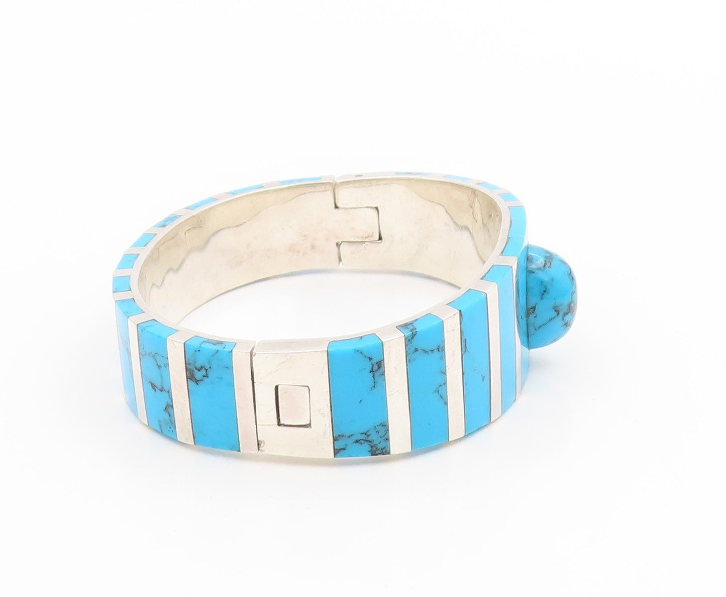 925 Sterling Silver Vintage Bracelet MEXICO Turquoise Inlay Bangle  BT11775