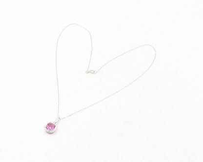 925 Sterling Silver  Genuine Diamond & Pink Topaz Shiny Chain Necklace  NE2066