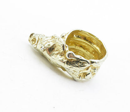 925 Sterling Silver  Vintage Shiny Modernist Sculpted Band Ring Sz 7  RG5000