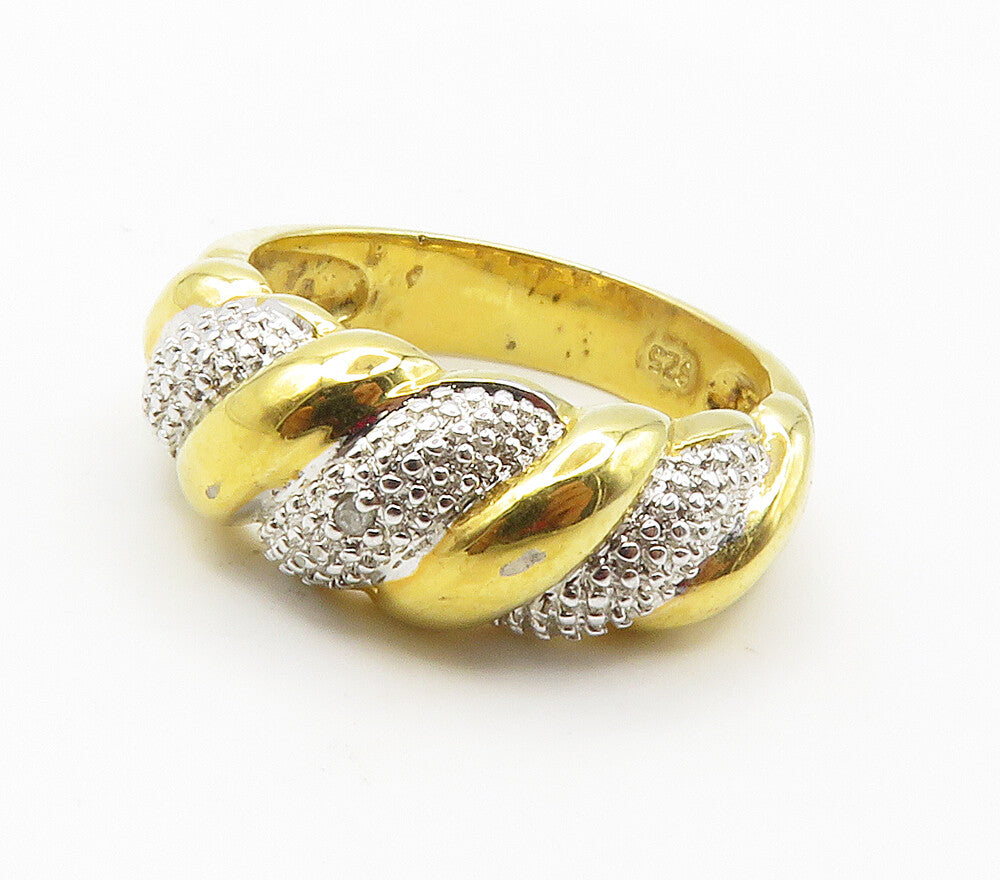 925 Sterling Silver  Genuine Diamond Shiny Gold Plated Band Ring Sz 8  RG15431