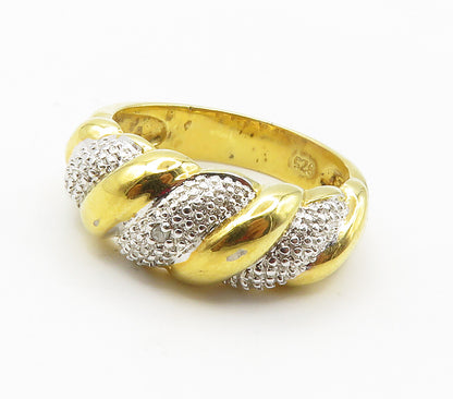 925 Sterling Silver  Genuine Diamond Shiny Gold Plated Band Ring Sz 8  RG15431