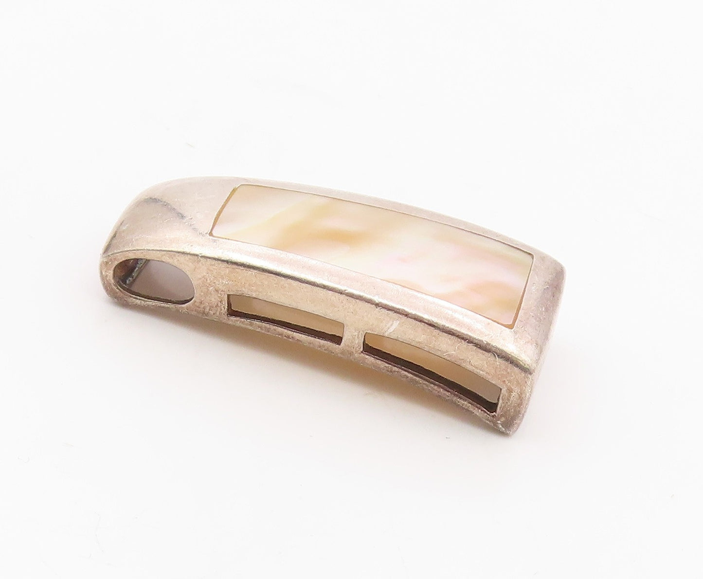 925 Sterling Silver  Vintage Inlaid Mother Of Pearl Smooth Pendant  PT17842