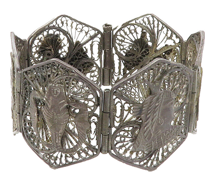 925 Sterling Silver  Vintage Antique Storyteller Panel Chain Bracelet  BT5430