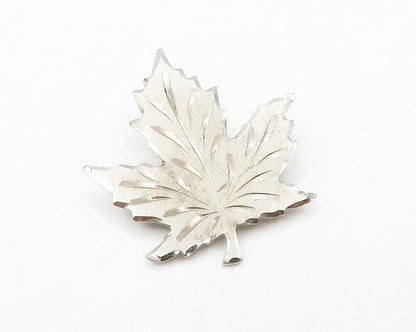 925 Sterling Silver  Vintage Shiny Etched Single Maple Leaf Brooch Pin  BP5092