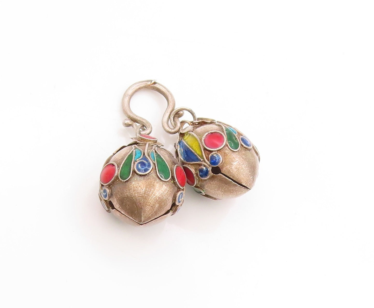 925 Sterling Silver Vintage Pendant Enameled Chinese Lucky Bell JINGLES  PT25148